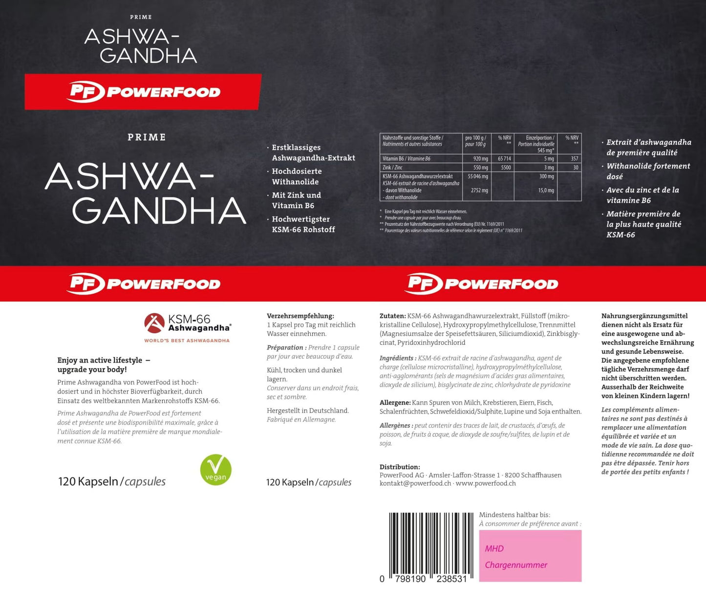 PowerFood Prime Ashwagandha KSM-66 (120 Caps)